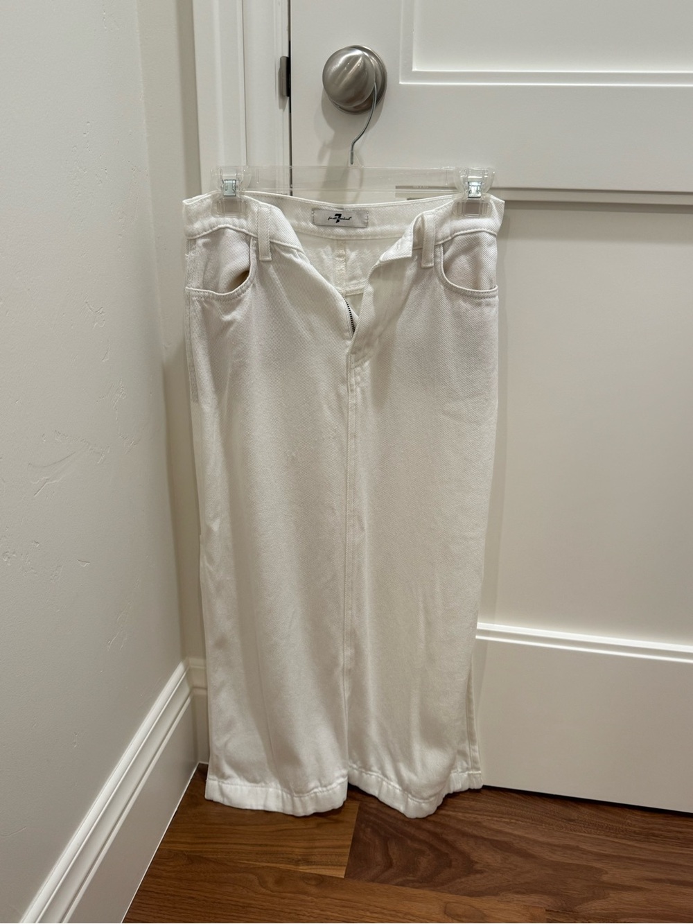 7 For All Mankind White Midi Denim Skirt